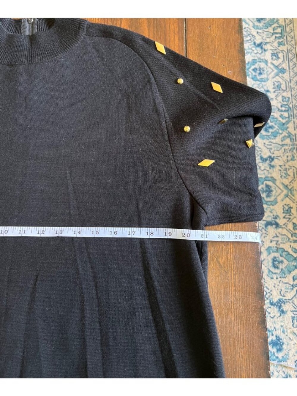 Vintage Arthur Kohler Tricoville Black Wool Blend Dress Sweater Gold Studded 18 - Picture 8 of 11